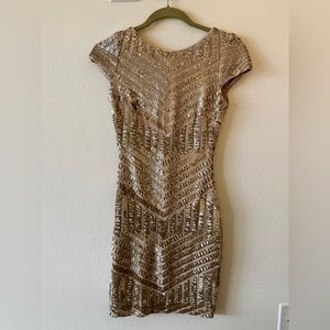 Golden Sequin Bodycon Dress Open Back